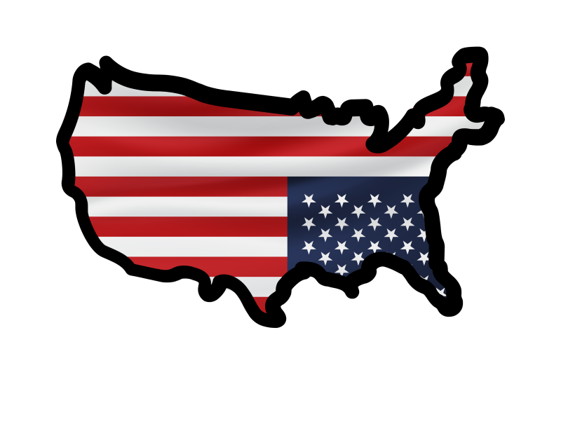 An illustration of the United States map outlined in black, with the American flag overlayed. The flag design is modified, with the stars positioned in the bottom right section instead of the traditional placement. The upside-down American flag is a recognized symbol of national distress.